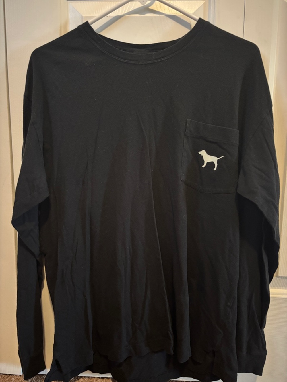 PINK Victoria's Secret Black Long-Sleeve Pocket Tee with Dog Silhouette